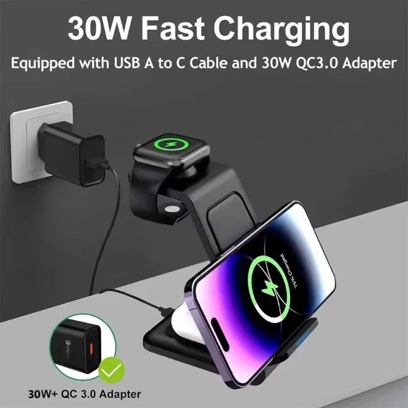 3-in-1 Wireless Charger 30W Fast Charging Station