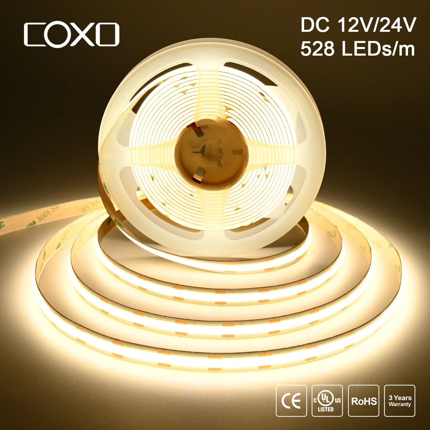 Linear Dimmable 24V 12V COB LED Strip Light 528LEDs/m High Density Flexible LED Ribbon Tape Ra90+ 3000K 4000K 6500K LED Lighting